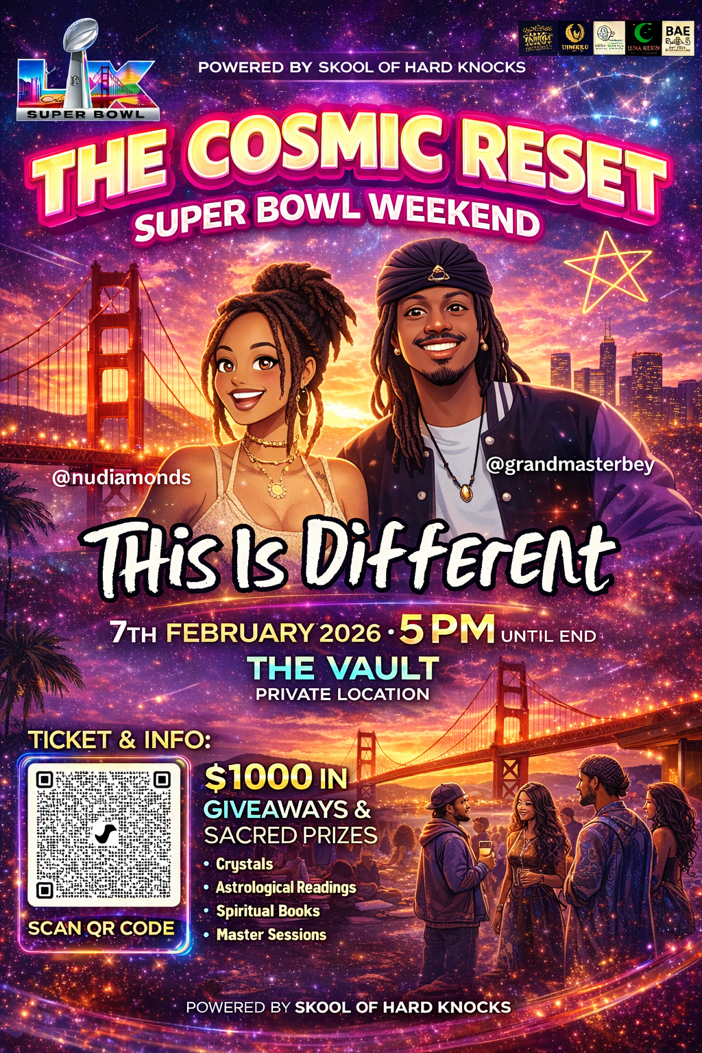 The Cosmic Reset Super Bowl Weekend flyer